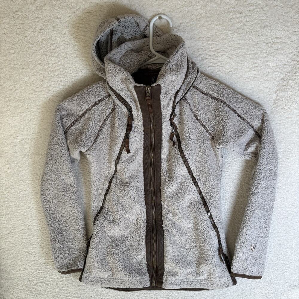 Kuhl Flight Jacket Womens XS Stone Sherpa Fleece Hooded Full Zip High Pile